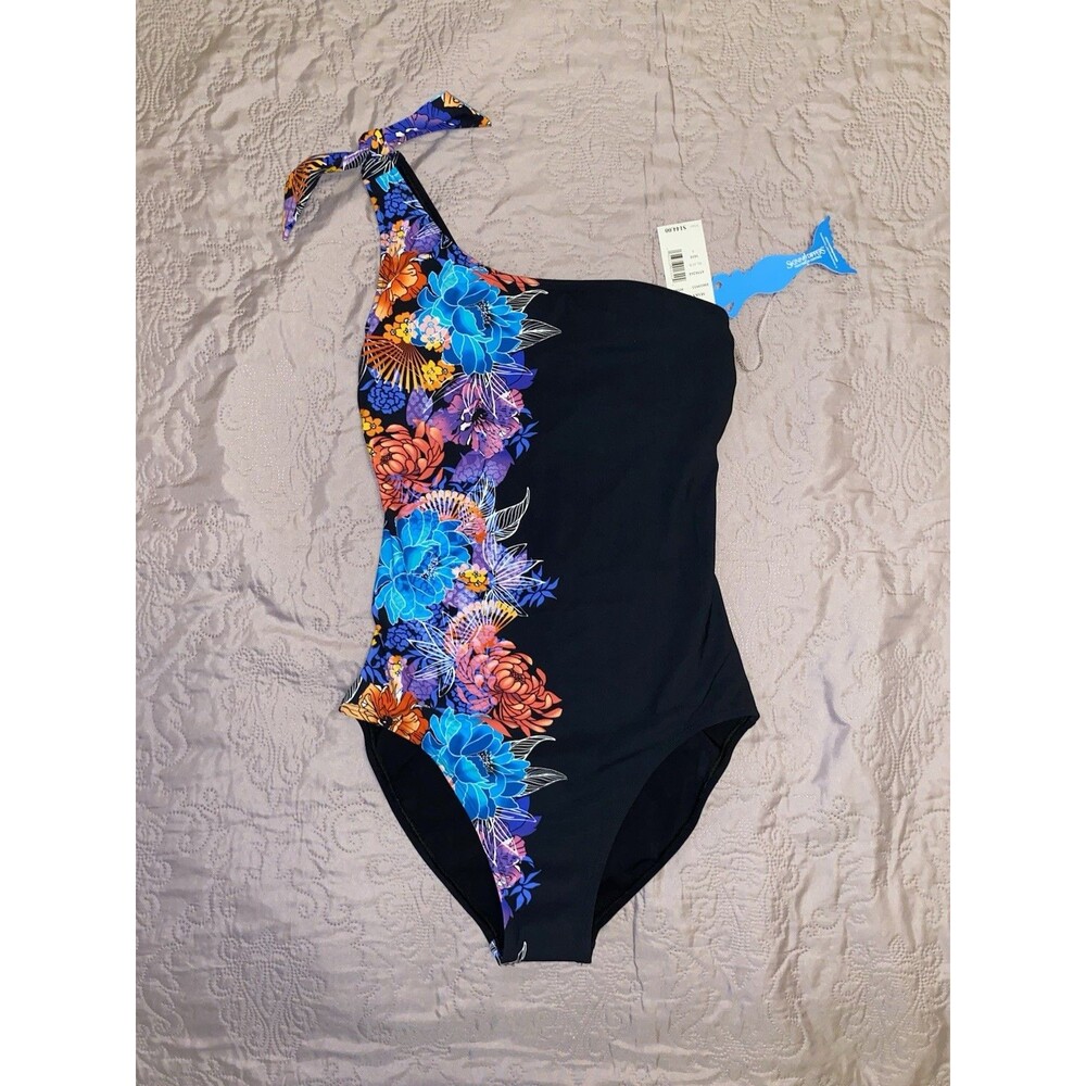 Skinny Dippers One Shoulder Floral Lined One Piece Swimsuit Size Small
